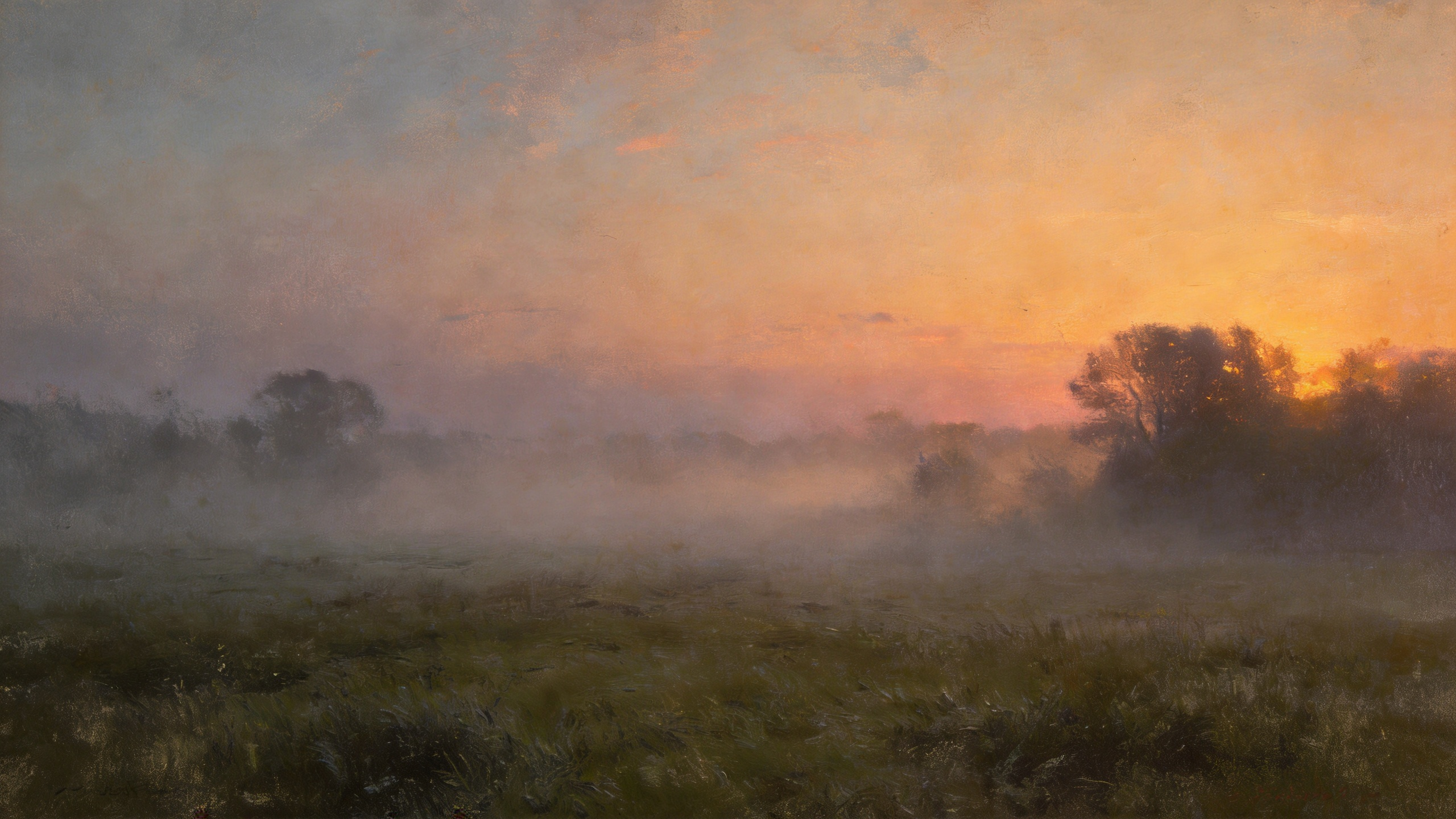 Misty landscape study at sunset